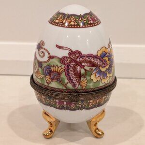 Limoges Hand Painted Egg France Trinket Box with Butterflies